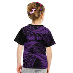 New Zealand Rugby Pacific Personalised Kid T Shirt All Purple Maori Pasifika Fern Pattern