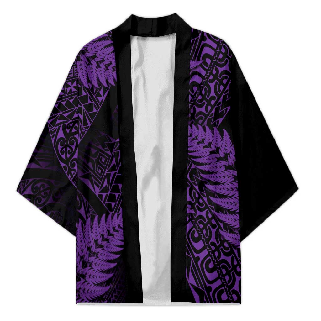 New Zealand Rugby Pacific Personalised Kimono All Purple Maori Pasifika Fern Pattern - Aussie Hoodie