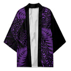 New Zealand Rugby Pacific Personalised Kimono All Purple Maori Pasifika Fern Pattern - Aussie Hoodie