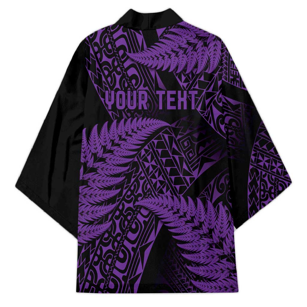New Zealand Rugby Pacific Personalised Kimono All Purple Maori Pasifika Fern Pattern - Aussie Hoodie