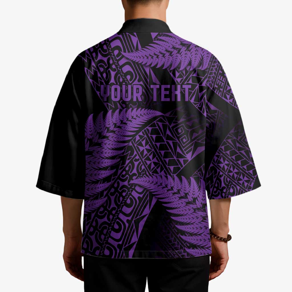 New Zealand Rugby Pacific Personalised Kimono All Purple Maori Pasifika Fern Pattern - Aussie Hoodie