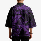 New Zealand Rugby Pacific Personalised Kimono All Purple Maori Pasifika Fern Pattern - Aussie Hoodie