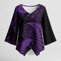 New Zealand Rugby Pacific Personalised Kimono Sleeve Blouse All Purple Maori Pasifika Fern Pattern - Aussie Hoodie