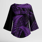 New Zealand Rugby Pacific Personalised Kimono Sleeve Blouse All Purple Maori Pasifika Fern Pattern - Aussie Hoodie