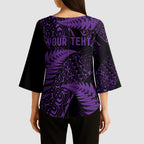 New Zealand Rugby Pacific Personalised Kimono Sleeve Blouse All Purple Maori Pasifika Fern Pattern - Aussie Hoodie