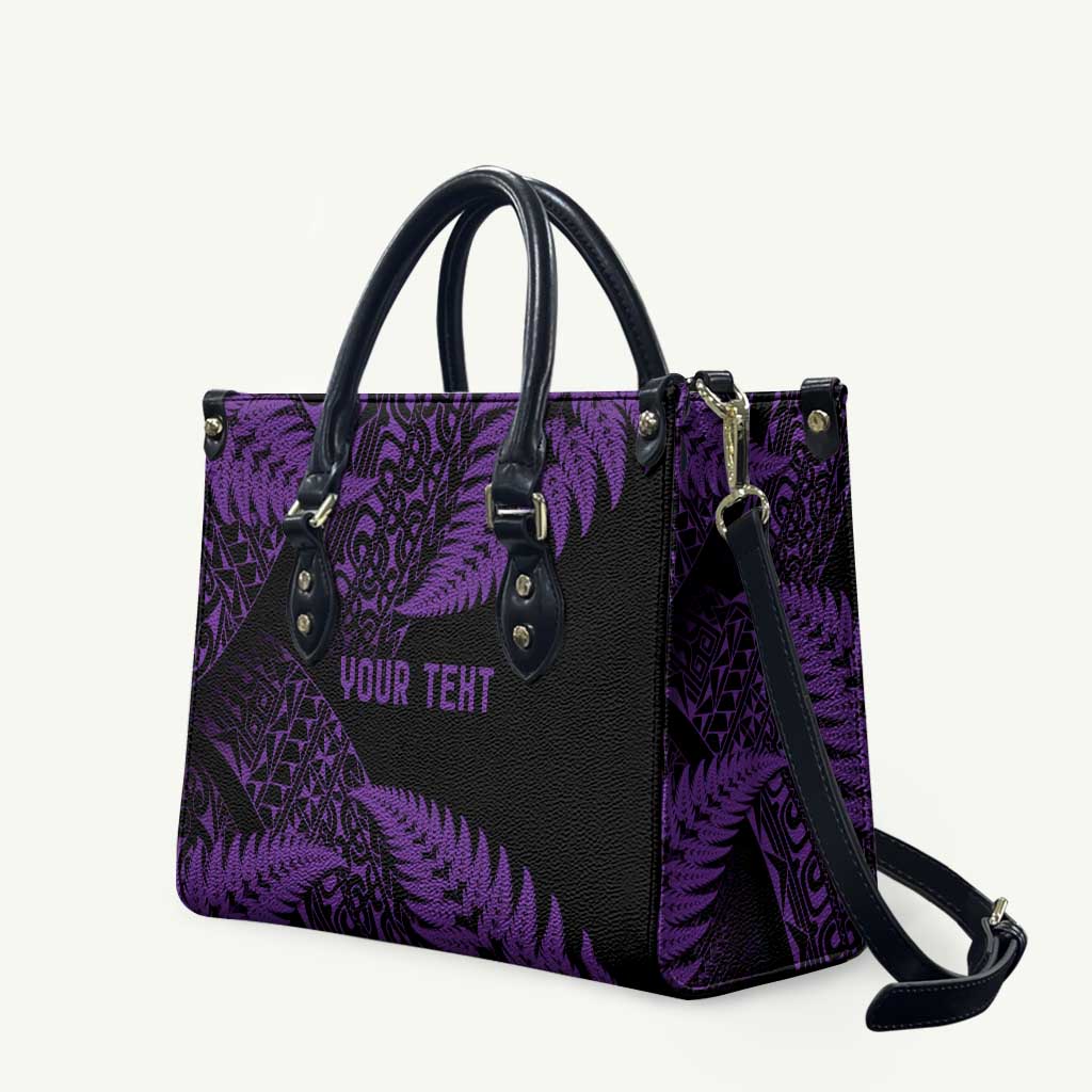 New Zealand Rugby Pacific Personalised Leather Bag All Purple Maori Pasifika Fern Pattern - Aussie Hoodie