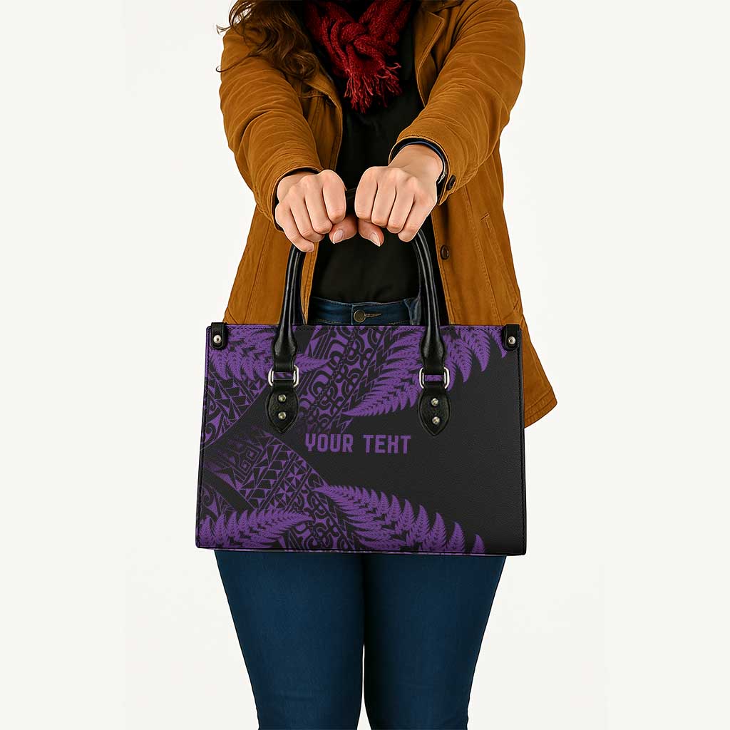 New Zealand Rugby Pacific Personalised Leather Bag All Purple Maori Pasifika Fern Pattern - Aussie Hoodie