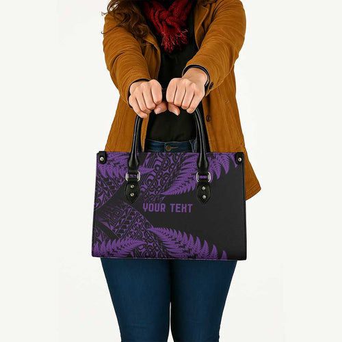 New Zealand Rugby Pacific Personalised Leather Bag All Purple Maori Pasifika Fern Pattern - Aussie Hoodie