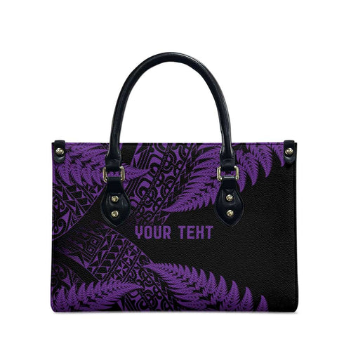 New Zealand Rugby Pacific Personalised Leather Bag All Purple Maori Pasifika Fern Pattern - Aussie Hoodie