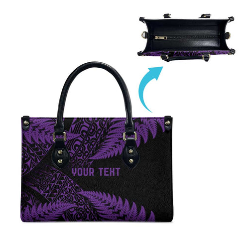 New Zealand Rugby Pacific Personalised Leather Bag All Purple Maori Pasifika Fern Pattern - Aussie Hoodie