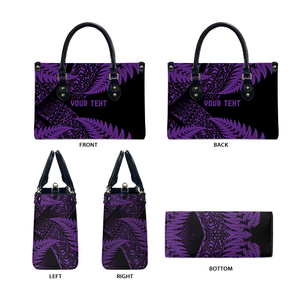 New Zealand Rugby Pacific Personalised Leather Bag All Purple Maori Pasifika Fern Pattern - Aussie Hoodie