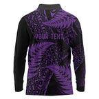 New Zealand Rugby Pacific Personalised Long Sleeve Polo Shirt All Purple Maori Pasifika Fern Pattern