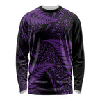 New Zealand Rugby Pacific Personalised Long Sleeve Shirt All Purple Maori Pasifika Fern Pattern