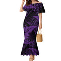New Zealand Rugby Pacific Personalised Mermaid Dress All Purple Maori Pasifika Fern Pattern