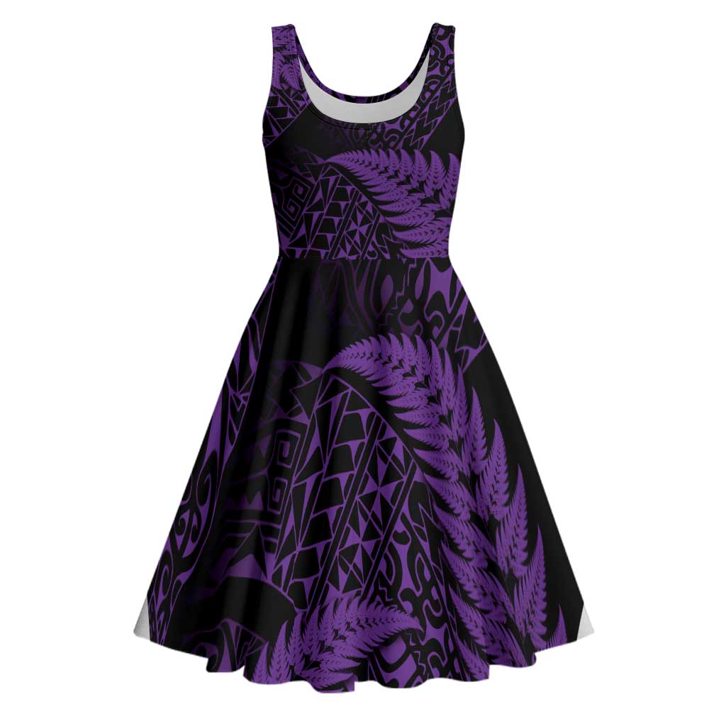 New Zealand Rugby Pacific Personalised Midi Dress All Purple Maori Pasifika Fern Pattern - Aussie Hoodie