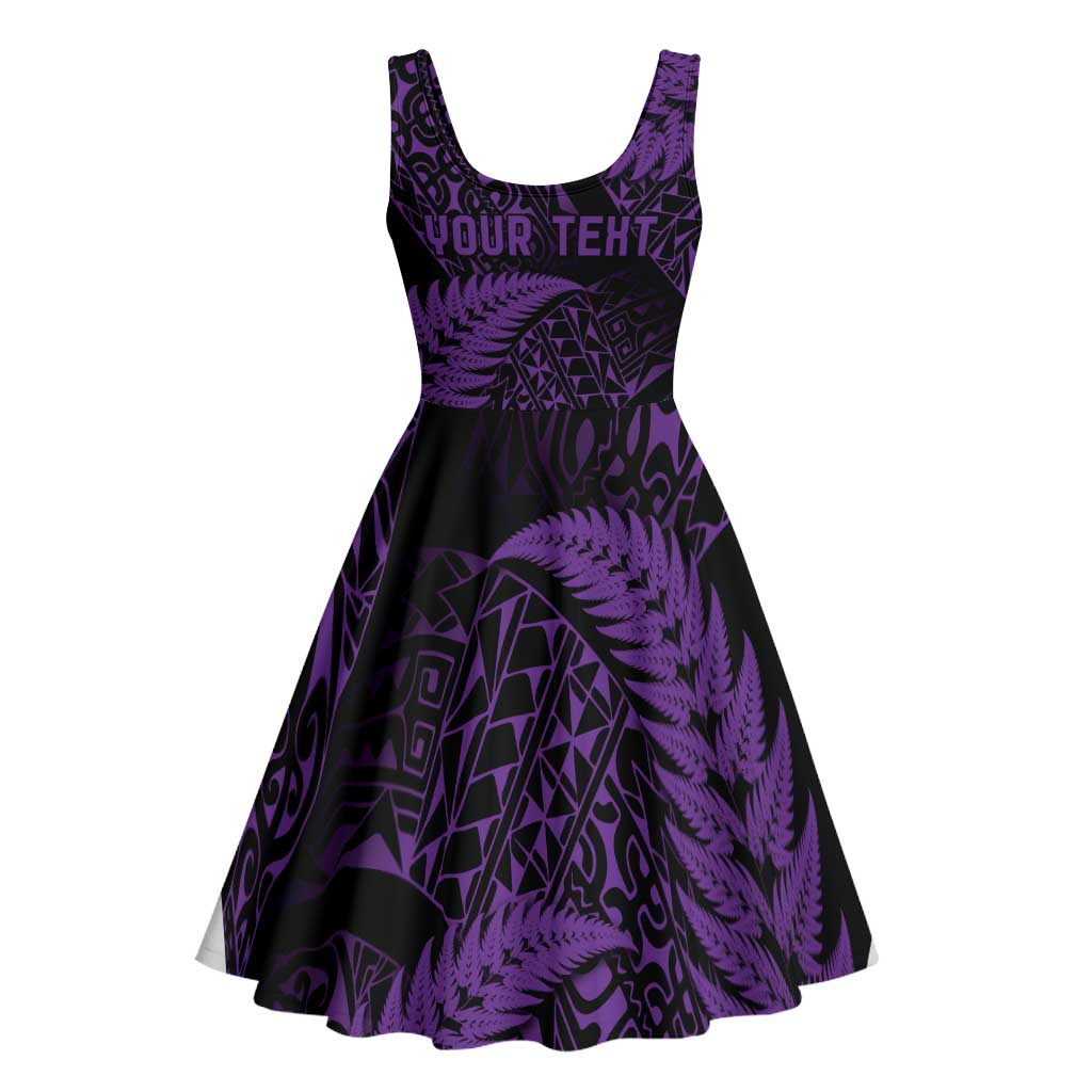 New Zealand Rugby Pacific Personalised Midi Dress All Purple Maori Pasifika Fern Pattern - Aussie Hoodie