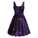 New Zealand Rugby Pacific Personalised Midi Dress All Purple Maori Pasifika Fern Pattern - Aussie Hoodie