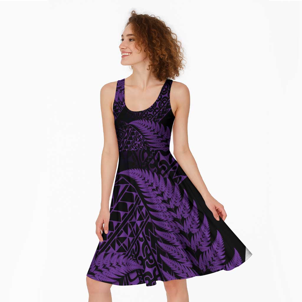 New Zealand Rugby Pacific Personalised Midi Dress All Purple Maori Pasifika Fern Pattern - Aussie Hoodie