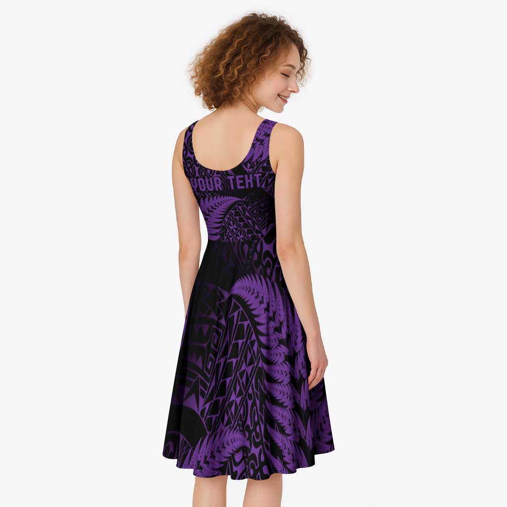 New Zealand Rugby Pacific Personalised Midi Dress All Purple Maori Pasifika Fern Pattern - Aussie Hoodie