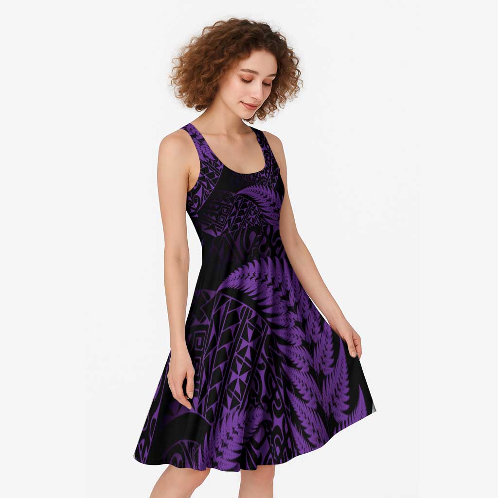 New Zealand Rugby Pacific Personalised Midi Dress All Purple Maori Pasifika Fern Pattern - Aussie Hoodie