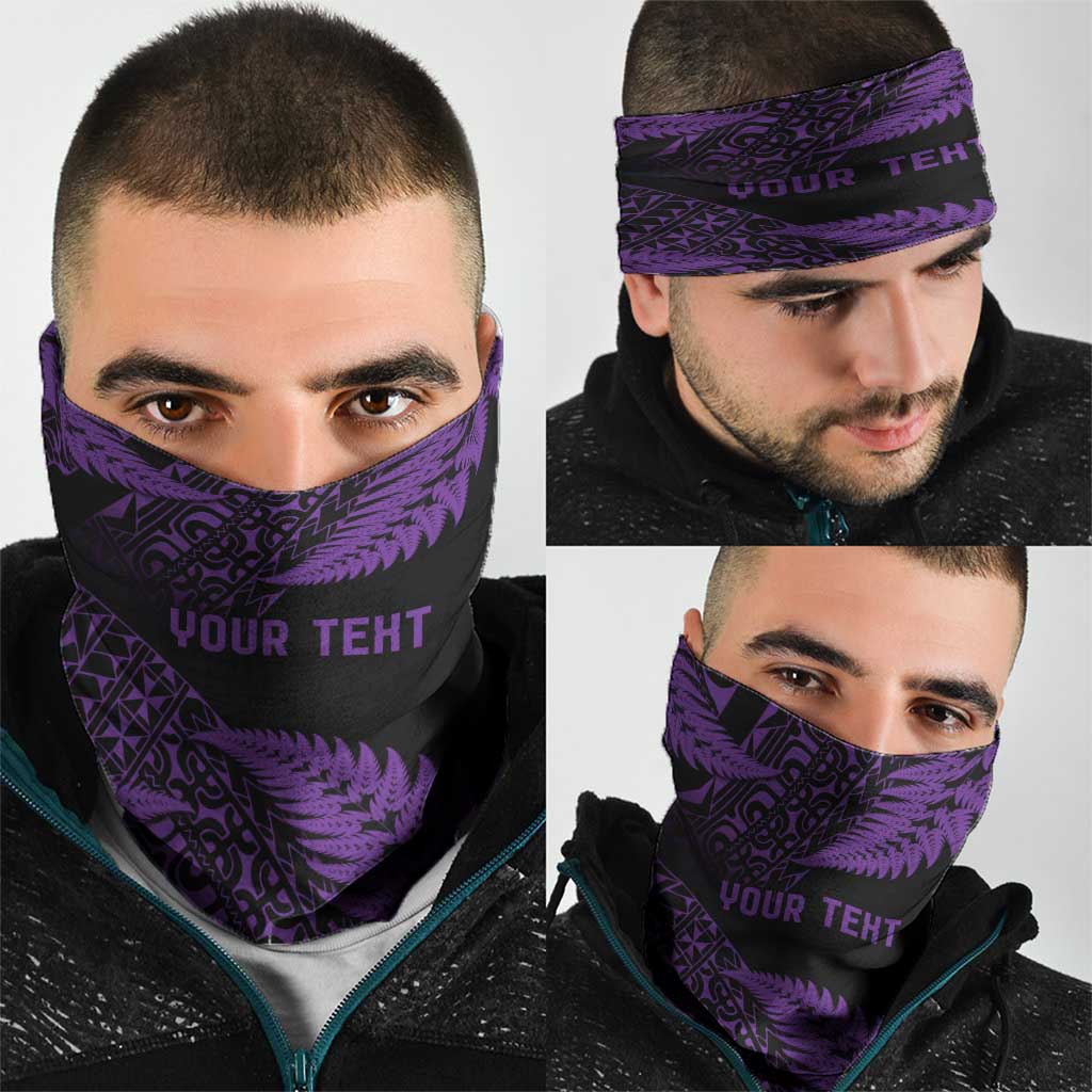 New Zealand Rugby Pacific Personalised Neck Gaiter All Purple Maori Pasifika Fern Pattern - Aussie Hoodie