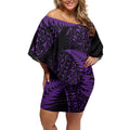 New Zealand Rugby Pacific Personalised Off Shoulder Short Dress All Purple Maori Pasifika Fern Pattern