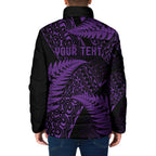New Zealand Rugby Pacific Personalised Padded Jacket All Purple Maori Pasifika Fern Pattern - Aussie Hoodie