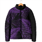 New Zealand Rugby Pacific Personalised Padded Jacket All Purple Maori Pasifika Fern Pattern - Aussie Hoodie