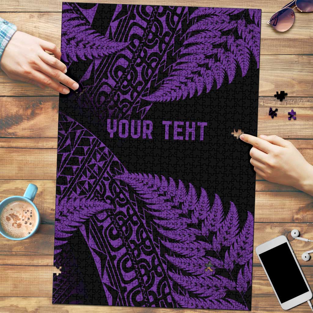 New Zealand Rugby Pacific Personalised Puzzle All Purple Maori Pasifika Fern Pattern - Aussie Hoodie