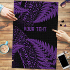 New Zealand Rugby Pacific Personalised Puzzle All Purple Maori Pasifika Fern Pattern - Aussie Hoodie
