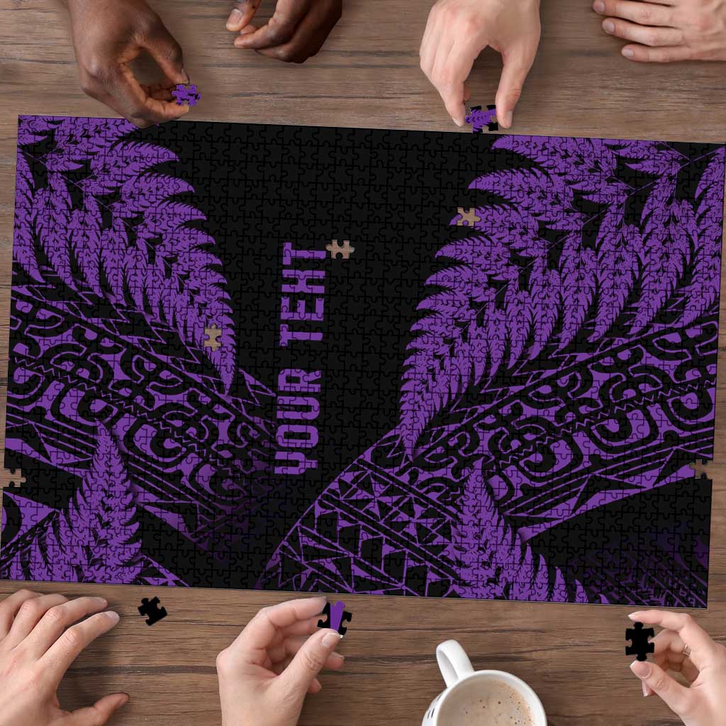 New Zealand Rugby Pacific Personalised Puzzle All Purple Maori Pasifika Fern Pattern - Aussie Hoodie