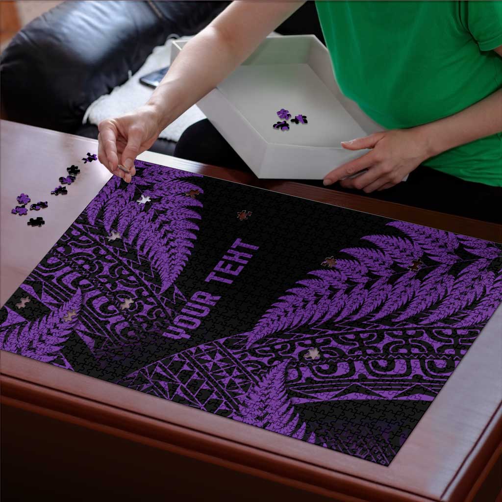 New Zealand Rugby Pacific Personalised Puzzle All Purple Maori Pasifika Fern Pattern - Aussie Hoodie