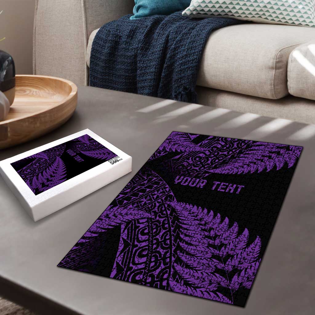 New Zealand Rugby Pacific Personalised Puzzle All Purple Maori Pasifika Fern Pattern - Aussie Hoodie