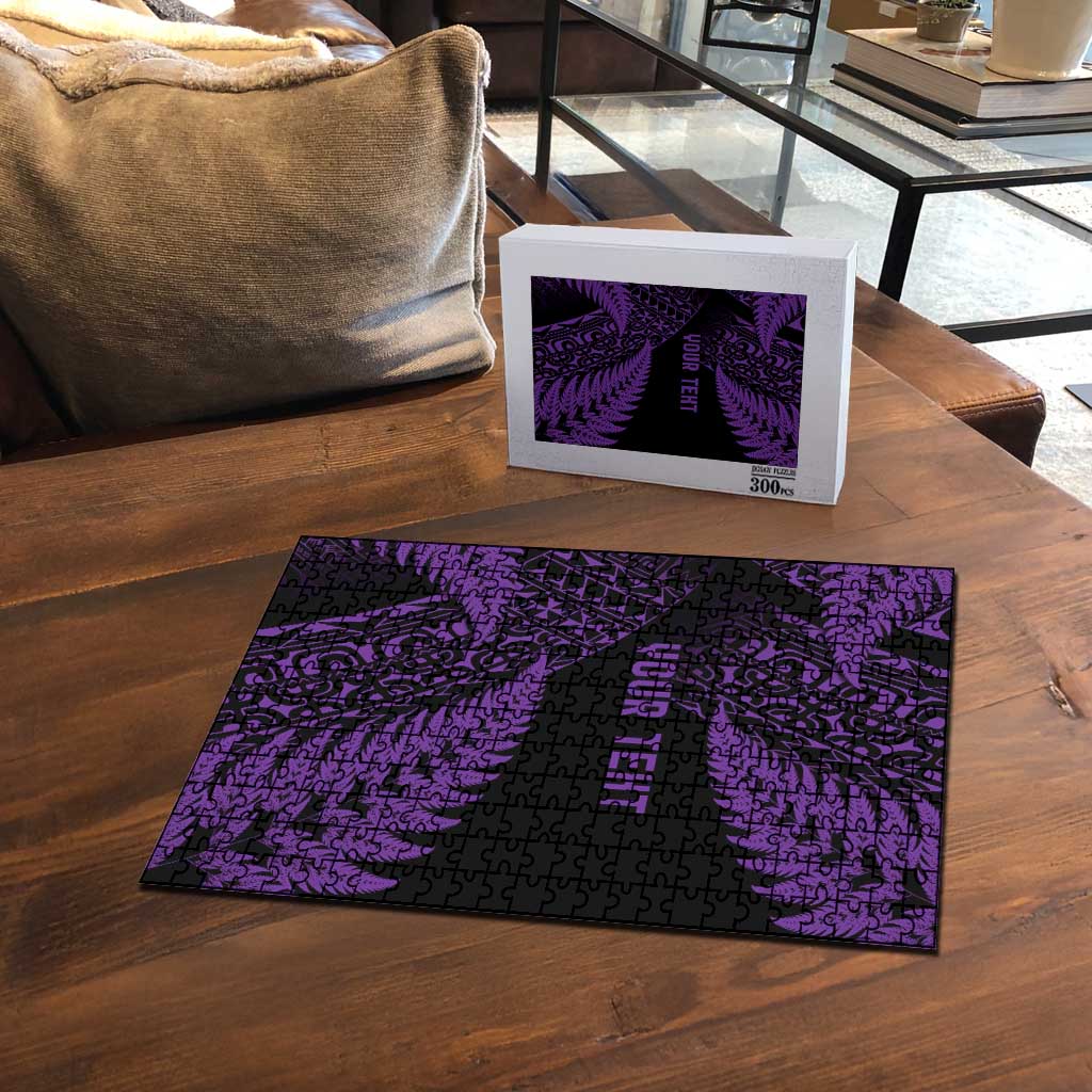 New Zealand Rugby Pacific Personalised Puzzle All Purple Maori Pasifika Fern Pattern - Aussie Hoodie