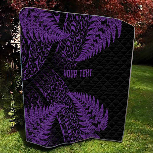 New Zealand Rugby Pacific Personalised Quilt All Purple Maori Pasifika Fern Pattern