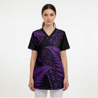 New Zealand Rugby Pacific Personalised Scrub Top All Purple Maori Pasifika Fern Pattern - Aussie Hoodie