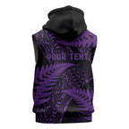 New Zealand Rugby Pacific Personalised Sleeveless Hoodie All Purple Maori Pasifika Fern Pattern - Aussie Hoodie