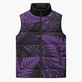 New Zealand Rugby Pacific Personalised Sleeveless Puffer Jacket All Purple Maori Pasifika Fern Pattern - Aussie Hoodie