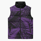 New Zealand Rugby Pacific Personalised Sleeveless Puffer Jacket All Purple Maori Pasifika Fern Pattern - Aussie Hoodie