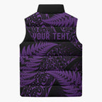 New Zealand Rugby Pacific Personalised Sleeveless Puffer Jacket All Purple Maori Pasifika Fern Pattern - Aussie Hoodie