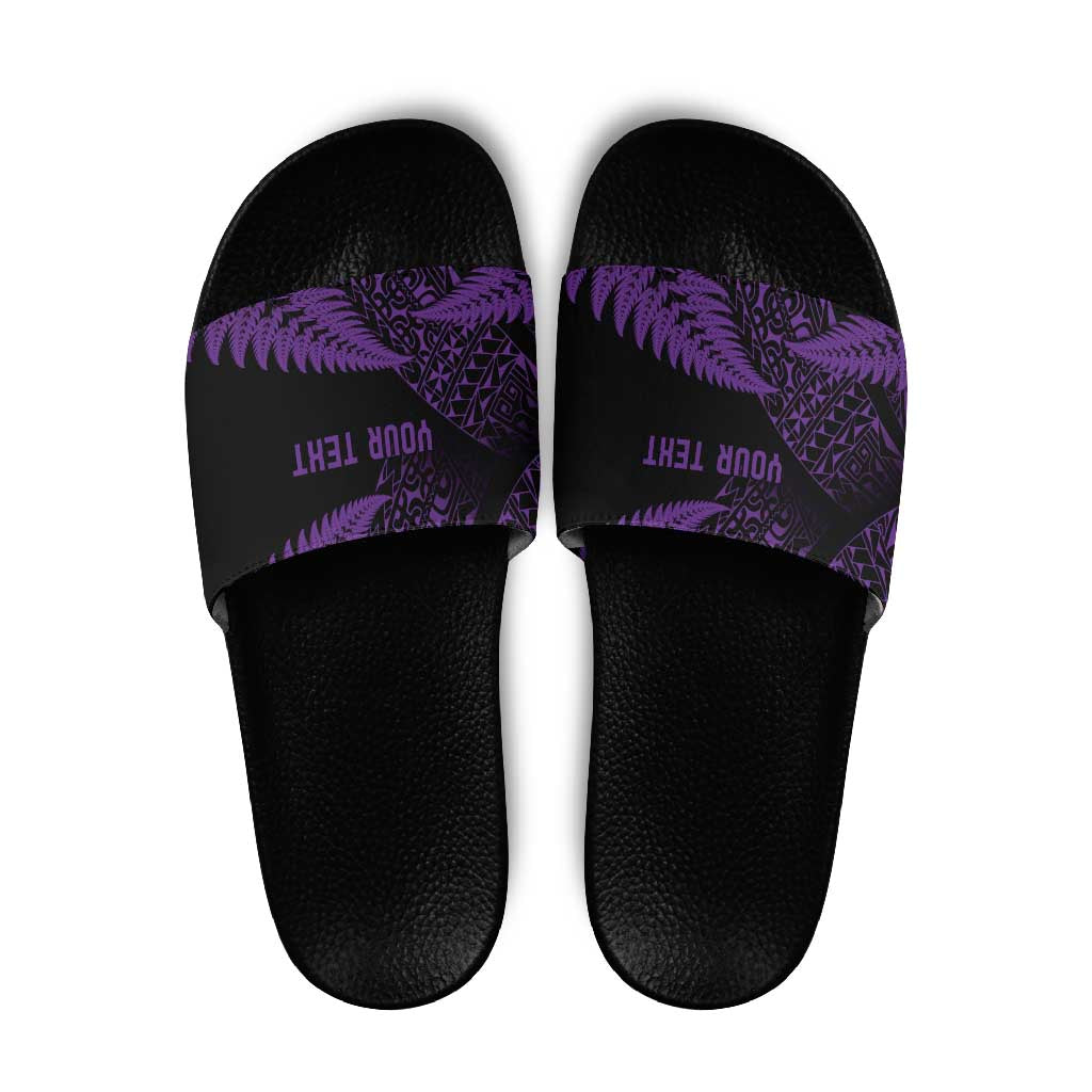 New Zealand Rugby Pacific Personalised Slide Sandals All Purple Maori Pasifika Fern Pattern - Aussie Hoodie