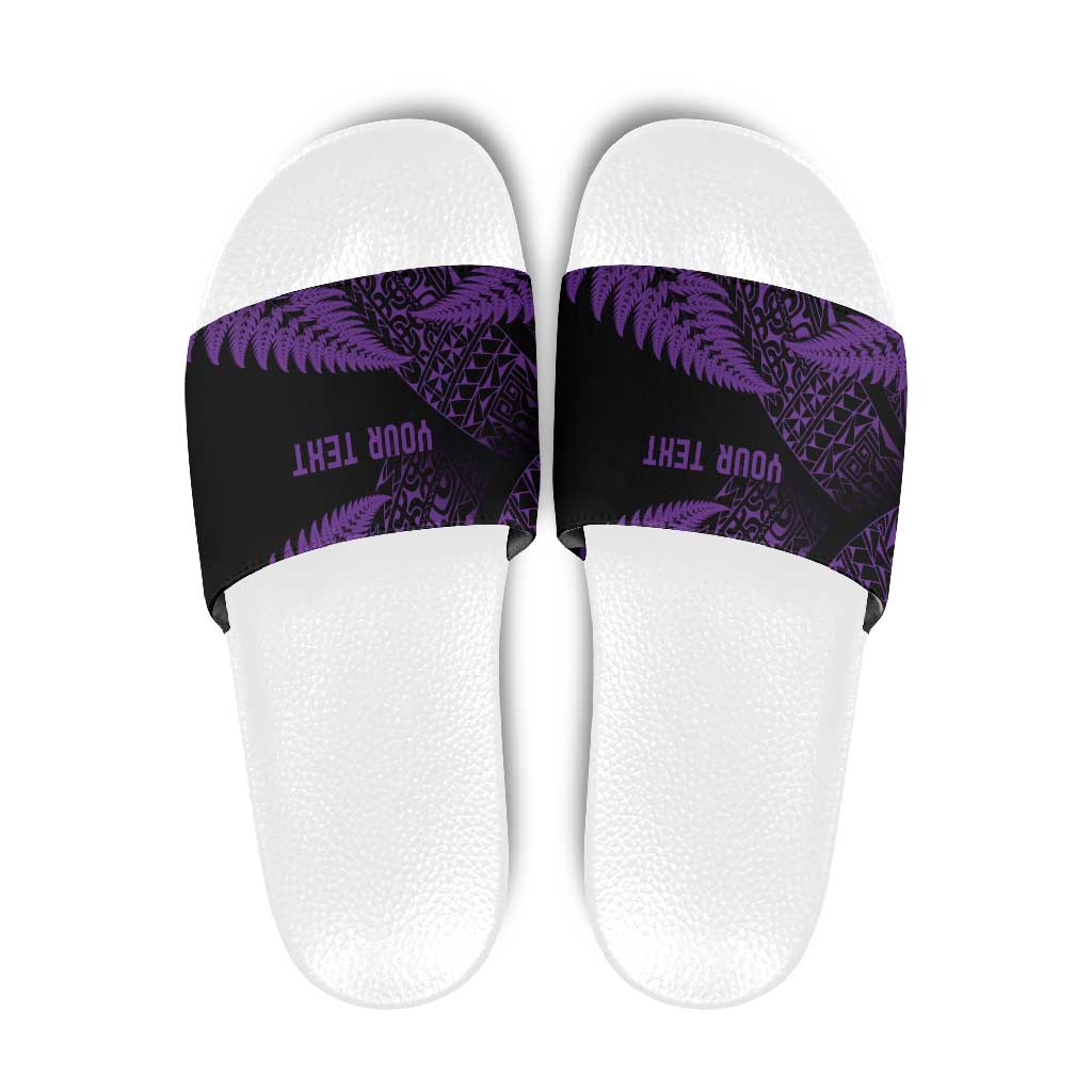 New Zealand Rugby Pacific Personalised Slide Sandals All Purple Maori Pasifika Fern Pattern - Aussie Hoodie