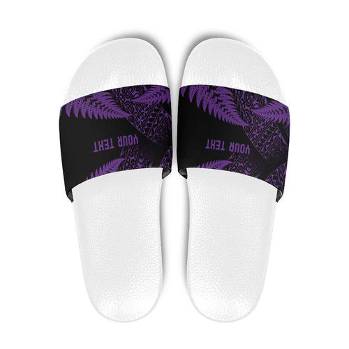 New Zealand Rugby Pacific Personalised Slide Sandals All Purple Maori Pasifika Fern Pattern - Aussie Hoodie