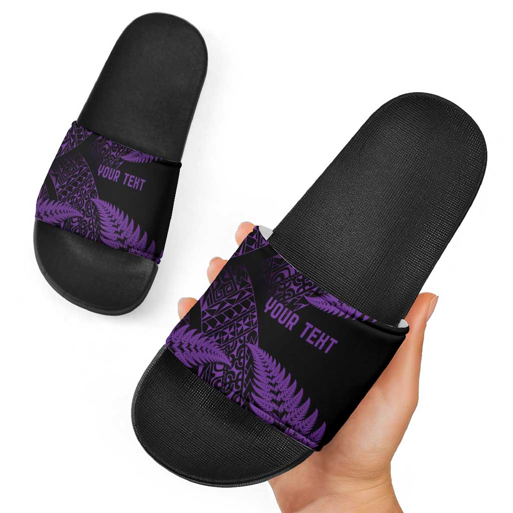 New Zealand Rugby Pacific Personalised Slide Sandals All Purple Maori Pasifika Fern Pattern - Aussie Hoodie