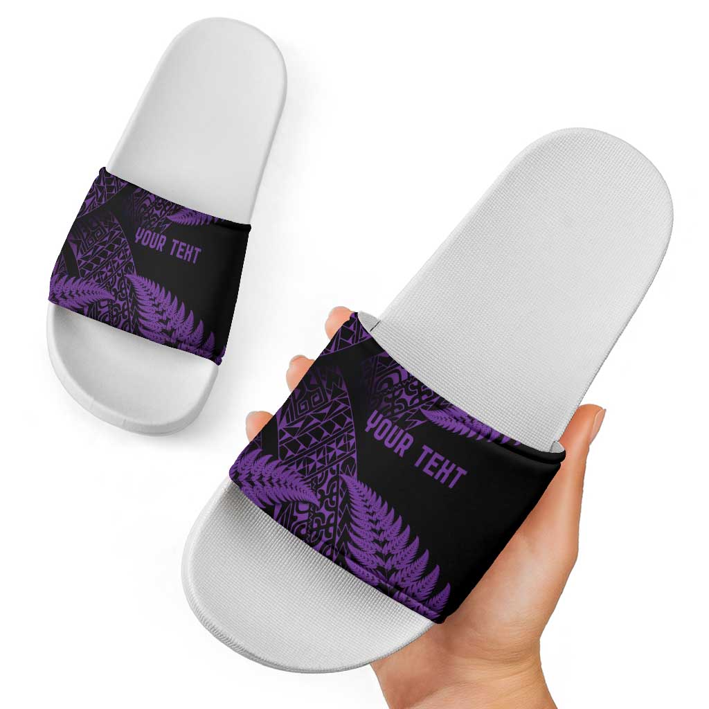 New Zealand Rugby Pacific Personalised Slide Sandals All Purple Maori Pasifika Fern Pattern - Aussie Hoodie