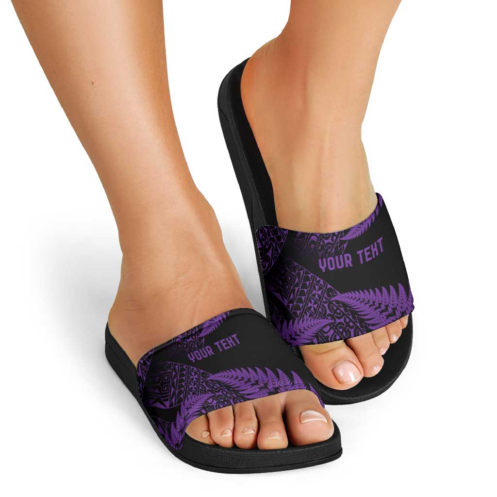 New Zealand Rugby Pacific Personalised Slide Sandals All Purple Maori Pasifika Fern Pattern - Aussie Hoodie