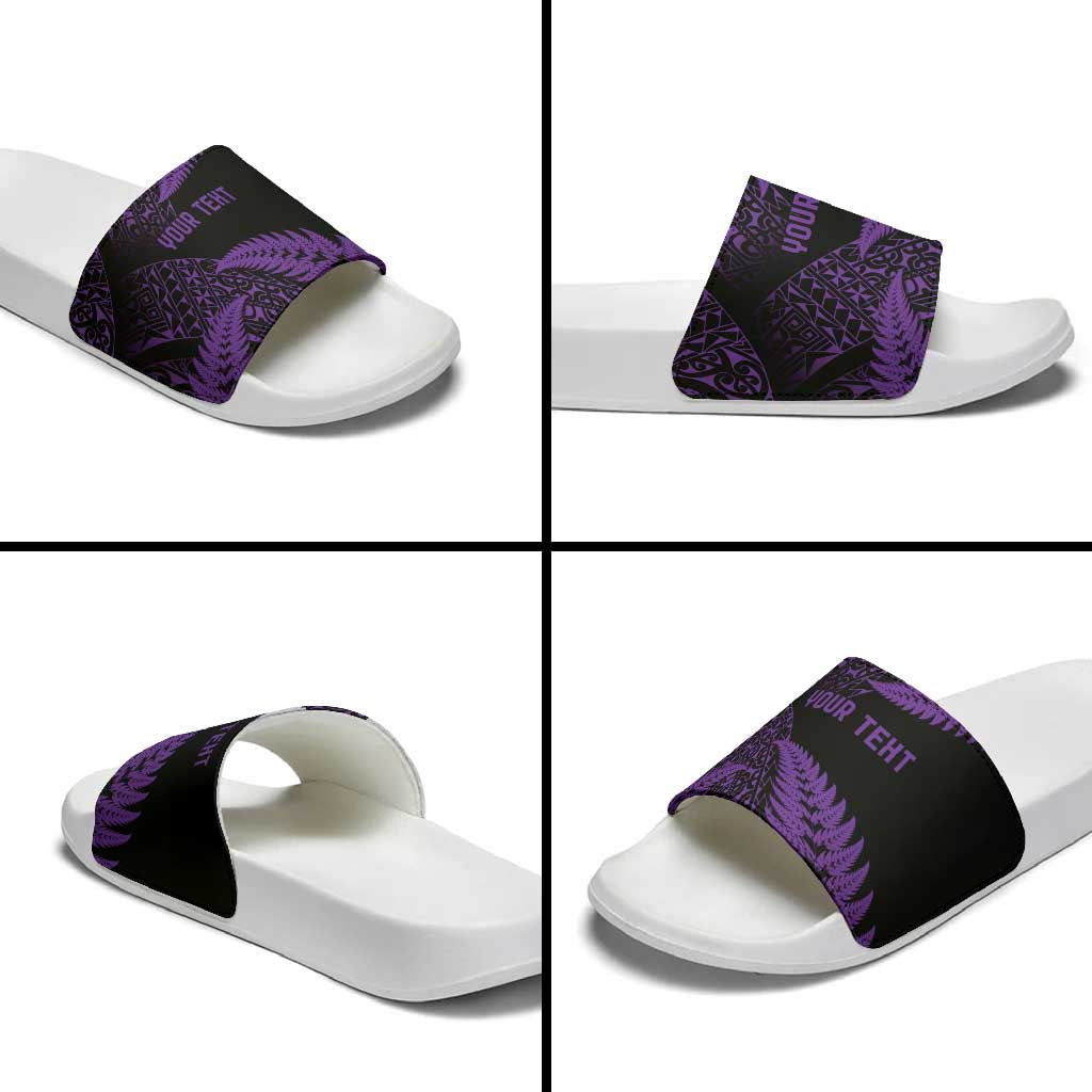 New Zealand Rugby Pacific Personalised Slide Sandals All Purple Maori Pasifika Fern Pattern - Aussie Hoodie