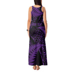 New Zealand Rugby Pacific Personalised Tank Maxi Dress All Purple Maori Pasifika Fern Pattern
