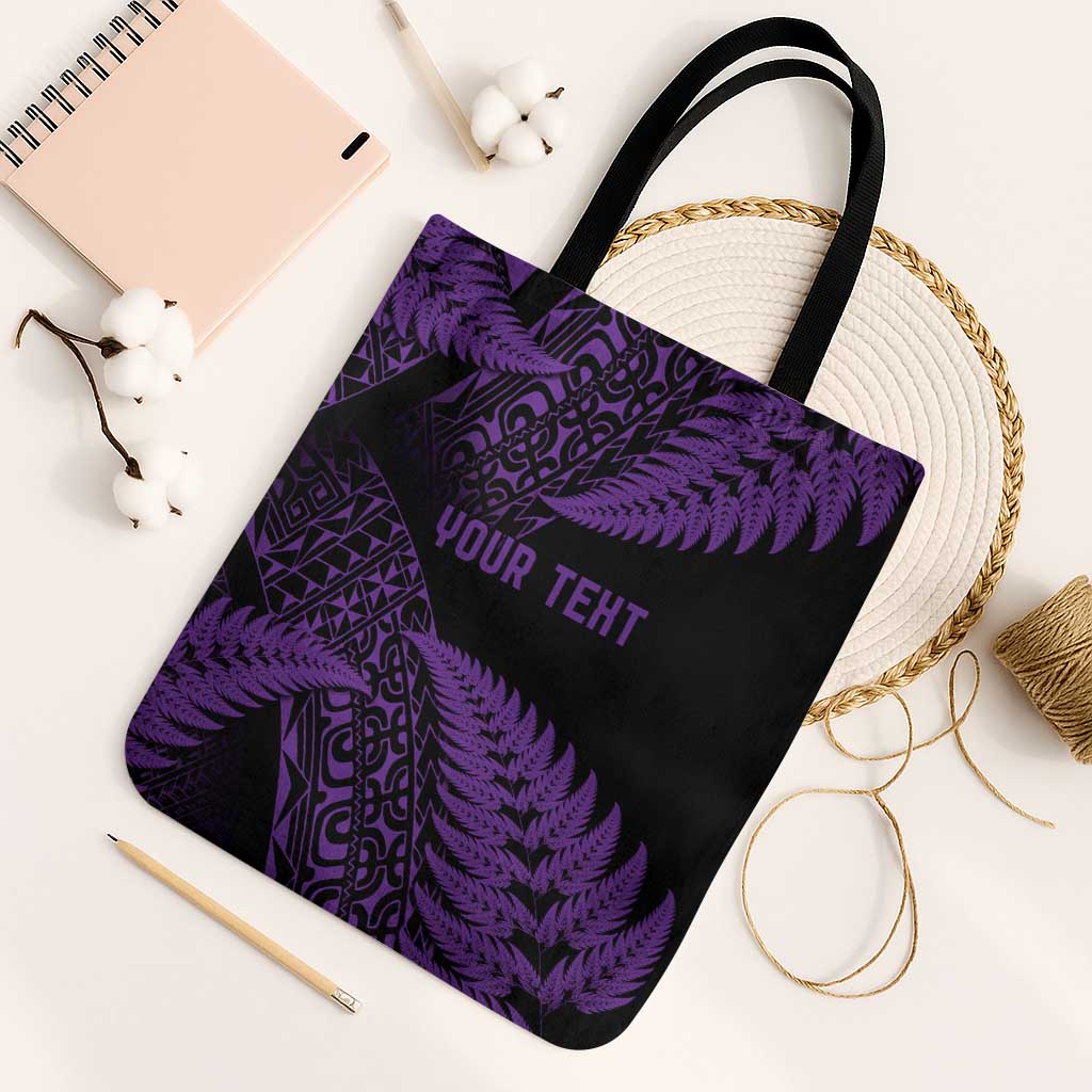New Zealand Rugby Pacific Personalised Tote Bag All Purple Maori Pasifika Fern Pattern - Aussie Hoodie