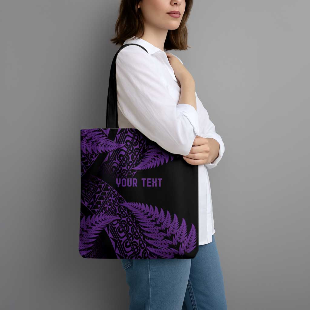 New Zealand Rugby Pacific Personalised Tote Bag All Purple Maori Pasifika Fern Pattern - Aussie Hoodie